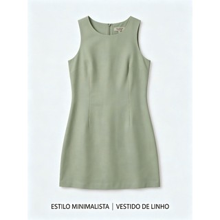 Vestido Feminino Curto De Linho Sem Manga Alça Larga Gola Canoa Casual Verão Look Elegante Tendência Moda Evangélica Cas
