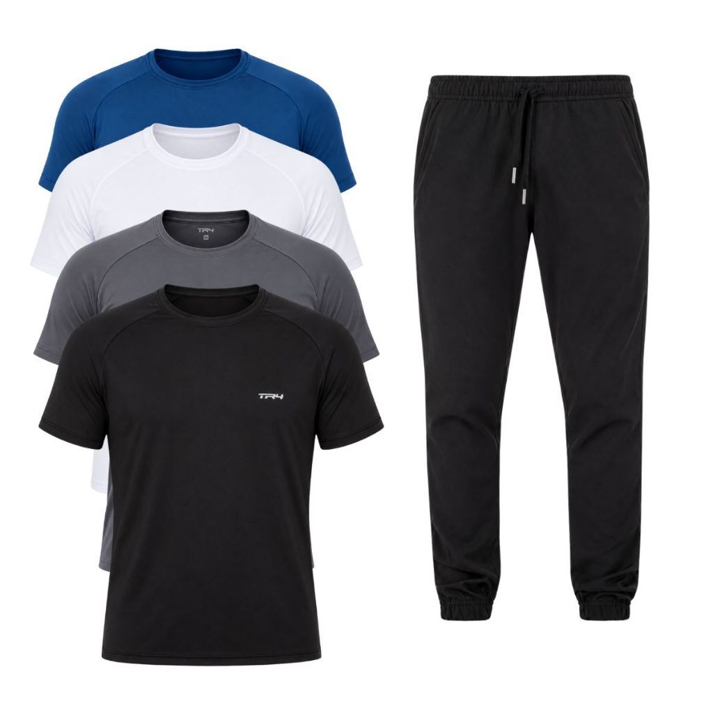 Conjunto Esportivo Masculino Academia Camisa Dry Fit Calça Jogger Tactel Com Elastano Treino Casual