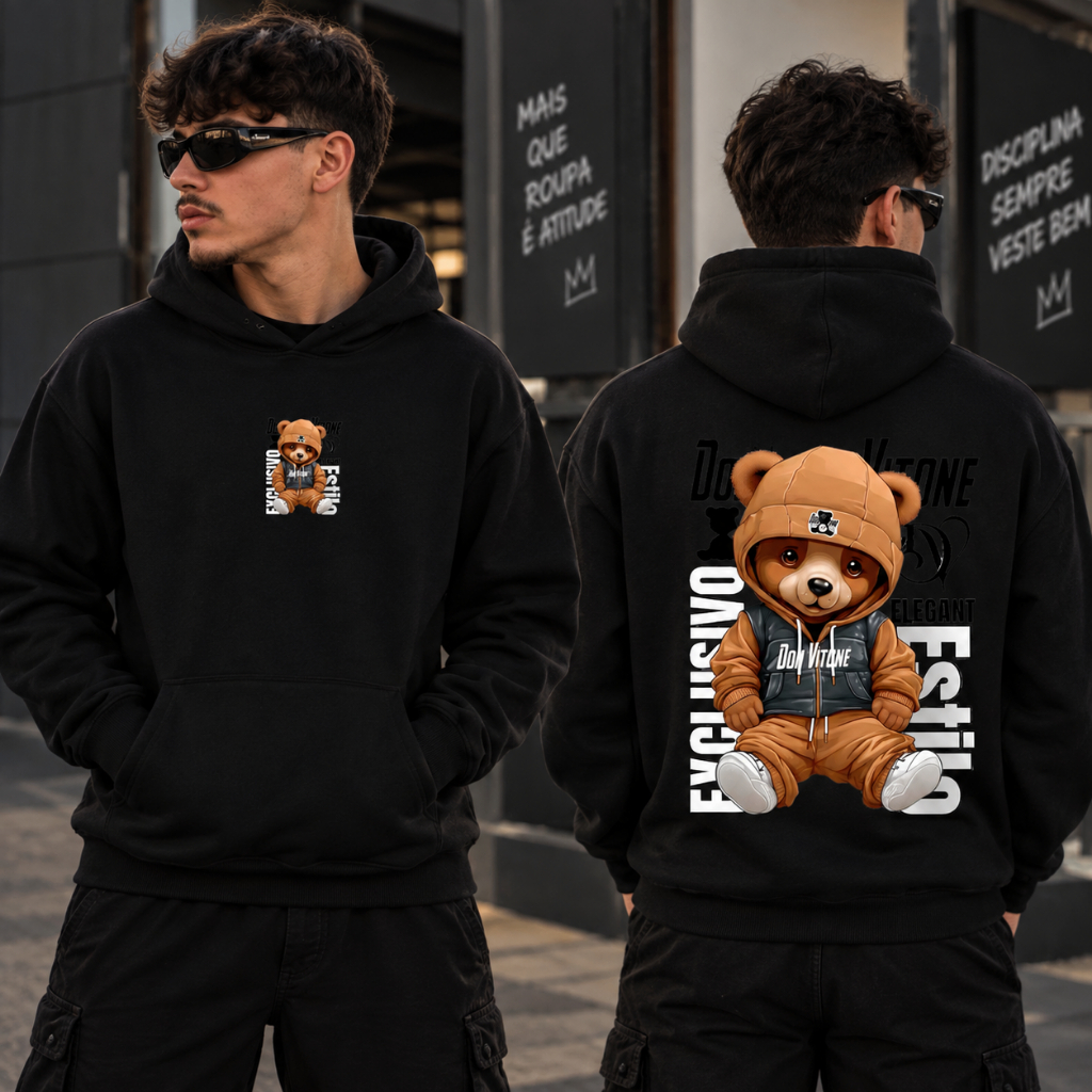 Moletom Canguru Urso Estiloso Stretwear Exclusivo 03 Blusa Abrigo Algodão Estampa Frente e Costas