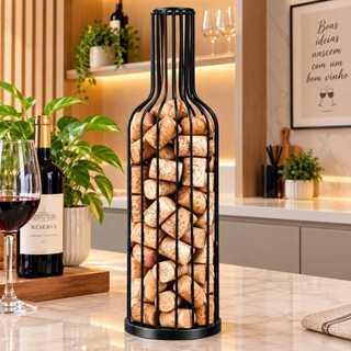 Garrafa Porta rolha para vinho aramado decorativo Preto ou Dourado lindo para por sobre sua Prateleira decorativa
