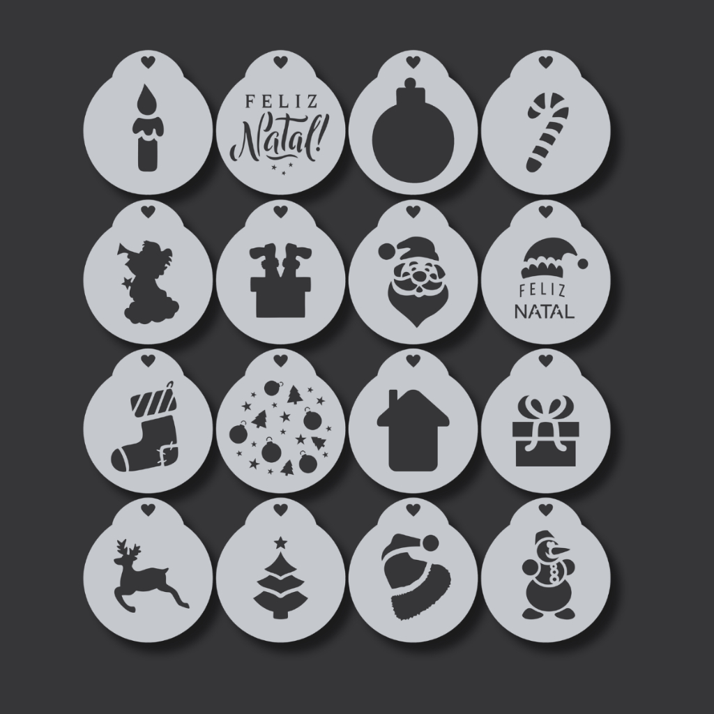 Kit 16 Stencil Natal Molde para Decoração Natalina Pintura Tecido Pano Prato Árvore Bengala Estrelas