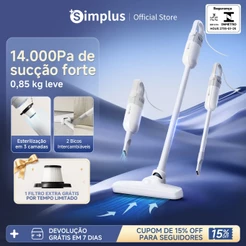 Simplus Aspirador de Pó Vertical 2 em 1 14000Pa Leve 0,85kg Portátil 127V Sistema de Tripla Filtragem Esterilização