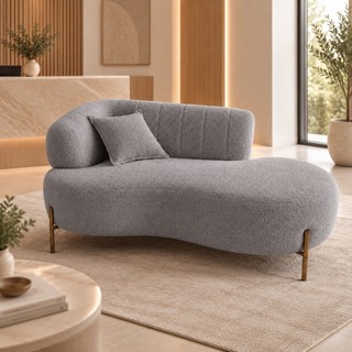 Sofá Orgânico 2 Lugares Bouclé com Pés de Ferro 155 cm