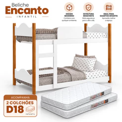 Mini Beliche Infantil Encanto 2 Colchões D18 Incluso Estrutura MDF Branco/Nature - AV
