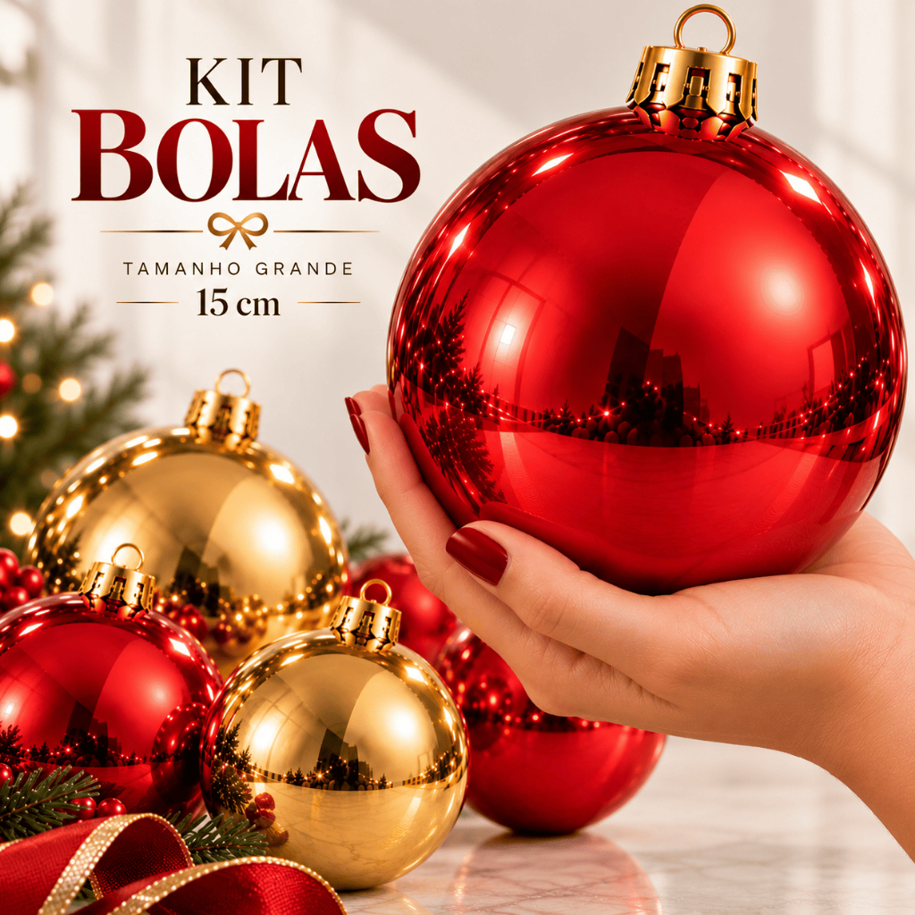 Bolas De Natal Grande Vermelha Dourada  Decoração Árvore Enfeite Natalino Brilhante Premium luxo Promoção