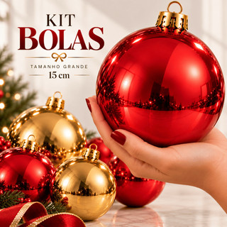 Bolas De Natal Grande Vermelha Dourada  Decoração Árvore Enfeite Natalino Brilhante Premium luxo Promoção