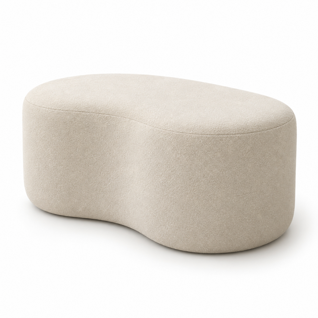 Puff Orgânico Oval feijão 80cm Bouclé Estofado Moderno Sala Quarto Closet Banqueta Apoio para Pés