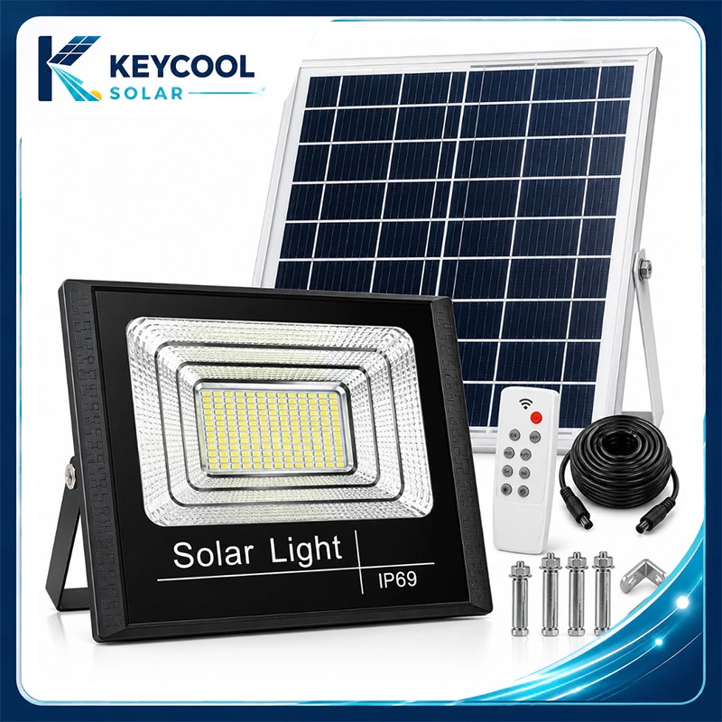 Keycool Refletor Solar LED IP69 com Controle Remoto, Painel Separado, Luz Automática para Garagem, Jardim e Quintal