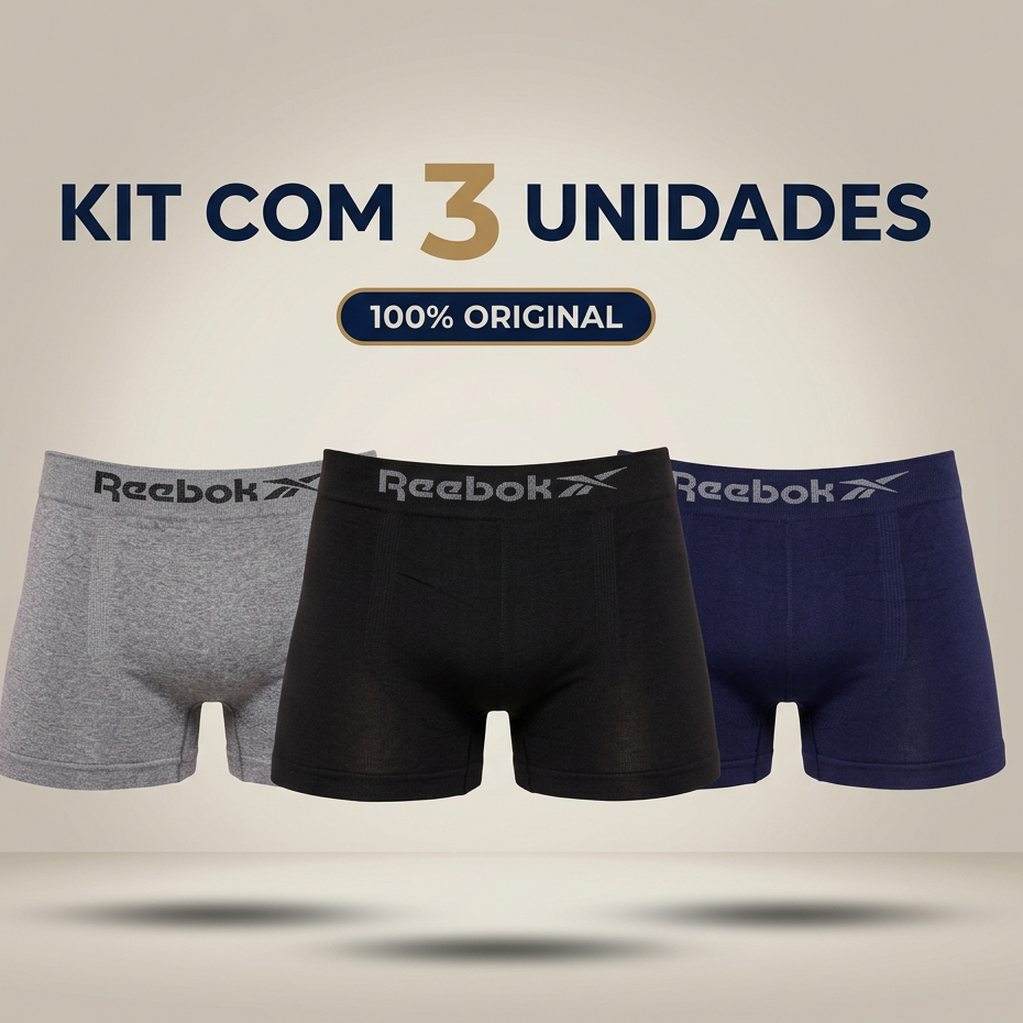 Cuecas Boxer Masculina Reebok Sem Costura Microfibra Premium Conforto Cores Combinadas Original Uso Diário