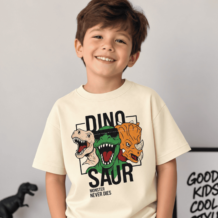 Camiseta Infantil Masculina Dinossauro Estampada Menino Manga Curta Confortável Casual Juvenil