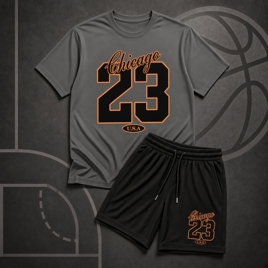 Conjunto Camiseta Estampada e Short Moletinho Infantil Masculino Estiloso Crianças jor 23
