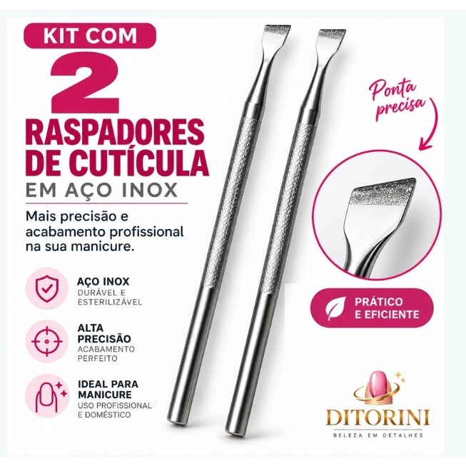 Kit 2 Espátulas Raspadores De Cutícula Inox Profissional