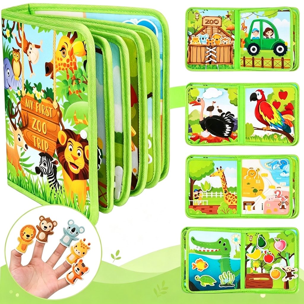 Livro Busy Board Montessori de Feltro Maleta Educativo Brinquedo Sensorial Habilidades Motoras Finas para Bebês