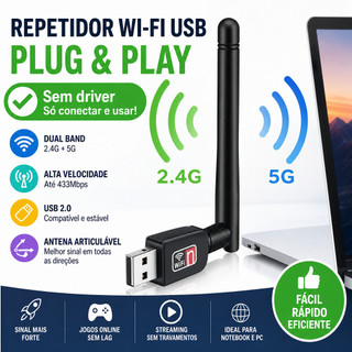 Adaptador WiFi USB 1200Mbps Wireless Antena PC Notebook
