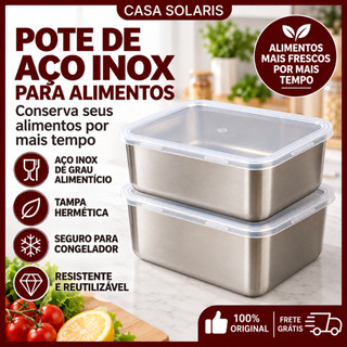 Pote de Aço Inox com Tampa Hermética 13,5x10,5x5,5cm para Marmita Meal Prep e Alimentos