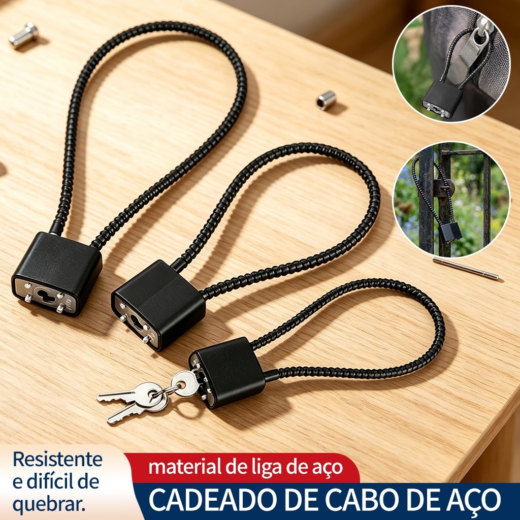 Cadeado De Cabo De Aço Antifurto Portátil Com 3 Chaves Resistente à Água E Ferrugem