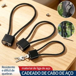 Cadeado De Cabo De Aço Antifurto Portátil Com 3 Chaves Resistente à Água E Ferrugem