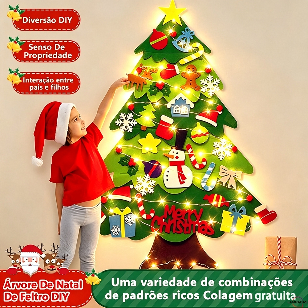Árvore De Natal De Feltro DIY Parede Pendurado 32 Pcs Enfeites 30 Luz LED Corda Decoração