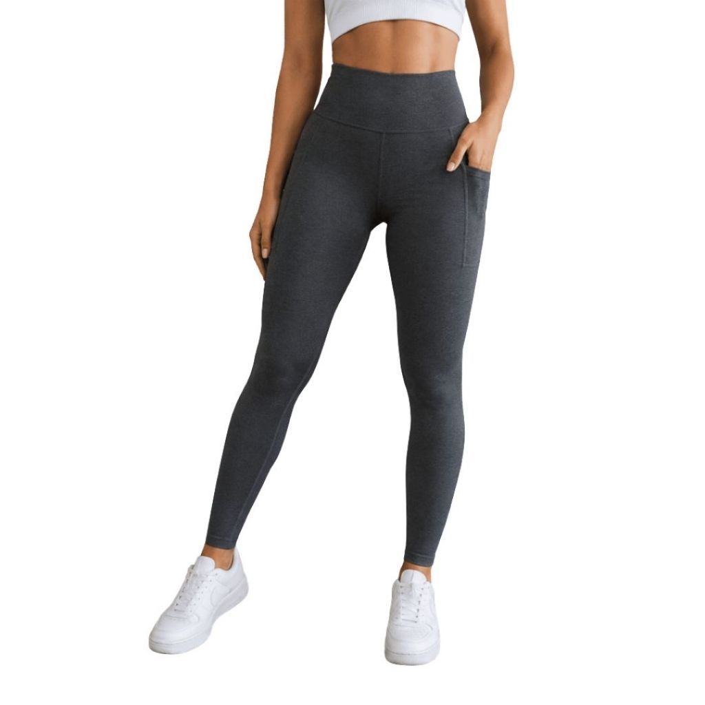 Calça Legging Feminina Canelada Cintura Alta Academia Fitness Poliéster Treino Fitness