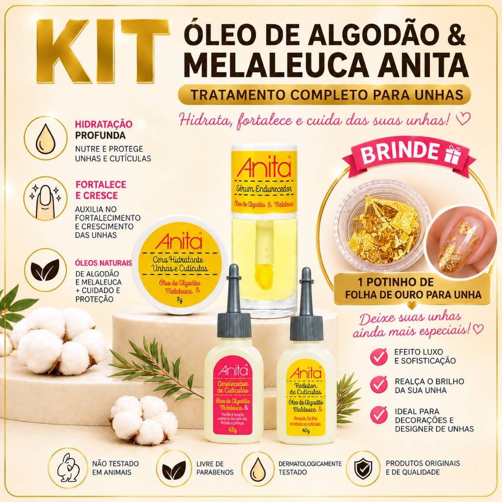 Kit 4 Produtos de Tratamento Óleo de Algodão e Melaleuca Anita ** GANHE BRINDE **