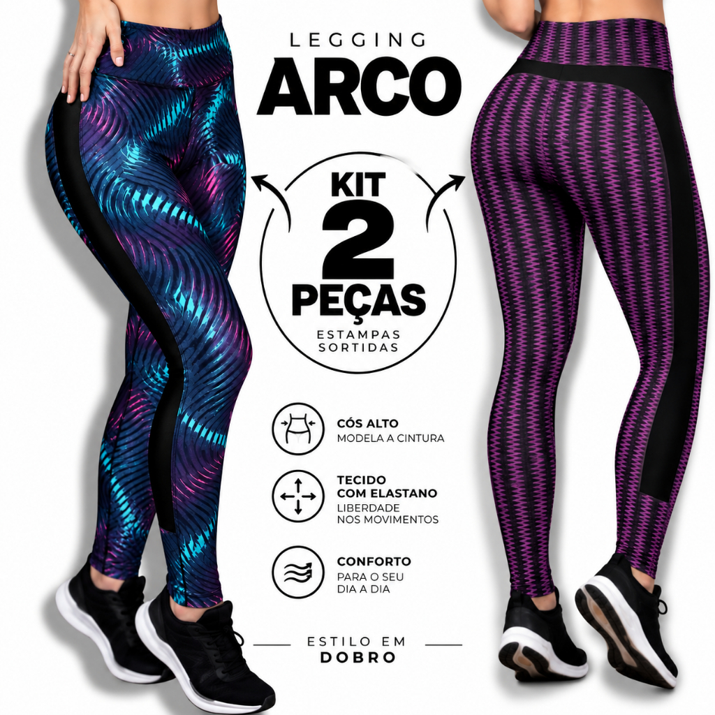 Kit 2 Leggings Feminina Cintura Alta Não Transparente Suplex Modeladora Alta Compressão Academia Fitness