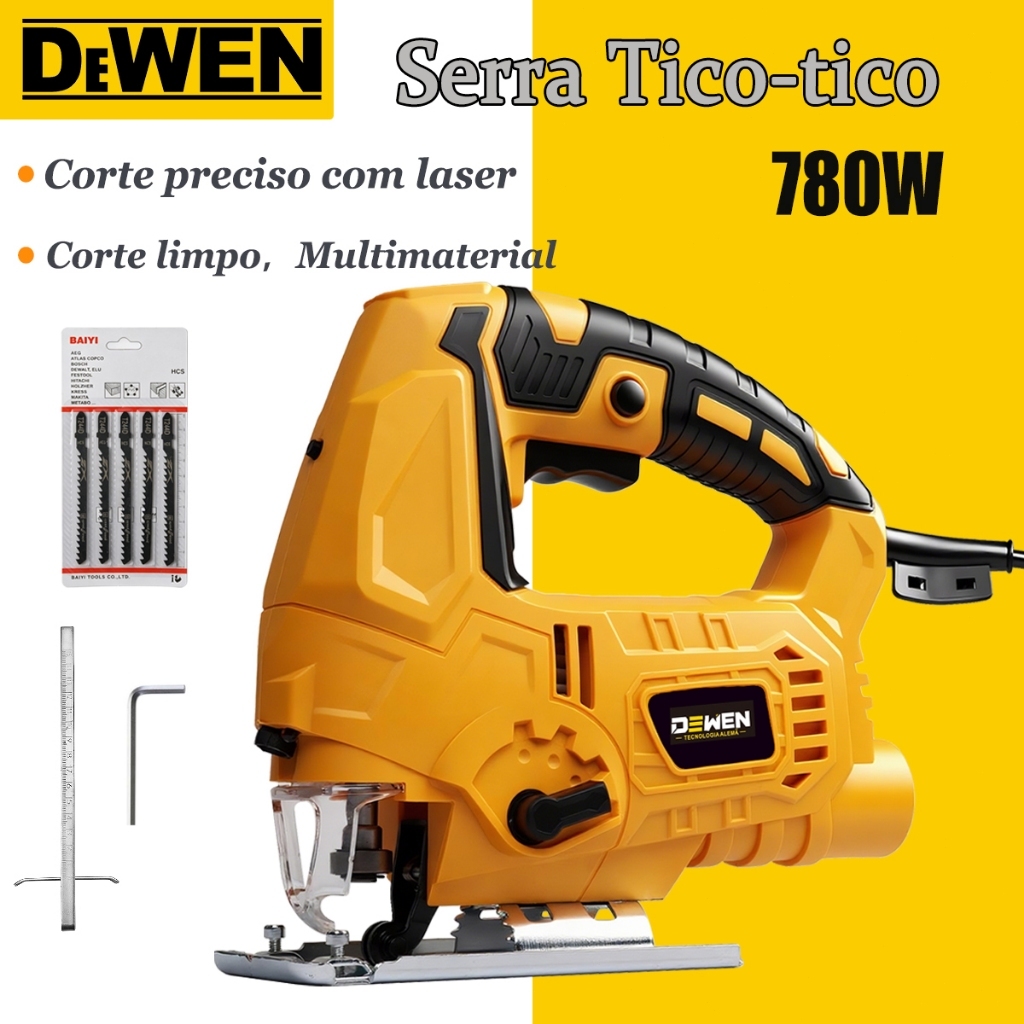 Serra Tico-tico 780w Potência Contínua Profissional Com Laser E Luz De Led Corte Em Bisel 5 Velocidades