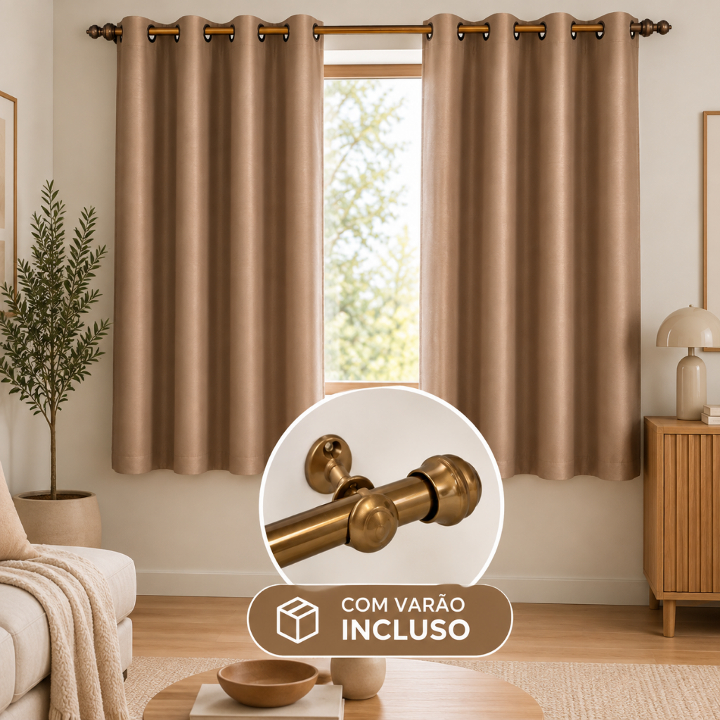 Cortina Blackout 2,20m x 1,30m Com Varão Incluso Quarto Sala Blecaute PVC corta 100 % a luz