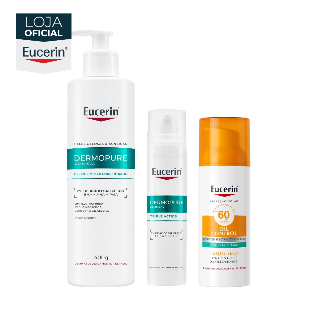 KIT EUCERIN Dermopure Sérum Efeito Triplo 40ml + Gel de Limpeza Concentrado 400ml + Protetor Solar Oil Control FPS 60 50