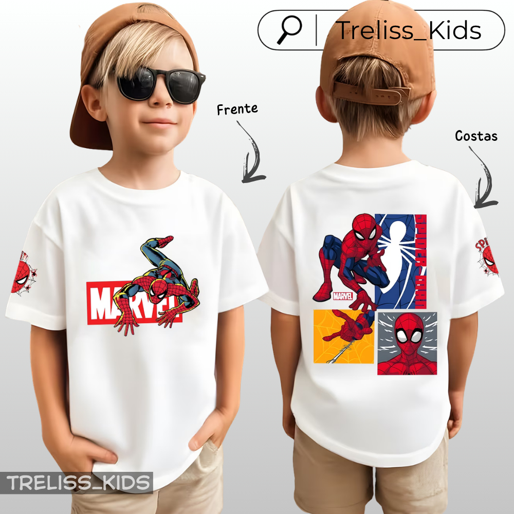 Camiseta Infantil Homem Aranha Camisa 100% Algodão Spider Man Blusa Mar Super Herói Teia