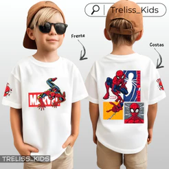 Camiseta Infantil Homem Aranha Camisa 100% Algodão Spider Man Blusa Mar Super Herói Teia