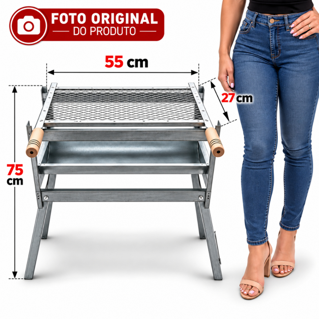 Churrasqueira Grande Portátil Inox Galvanizada Dobrável Pequena Camping Pesca