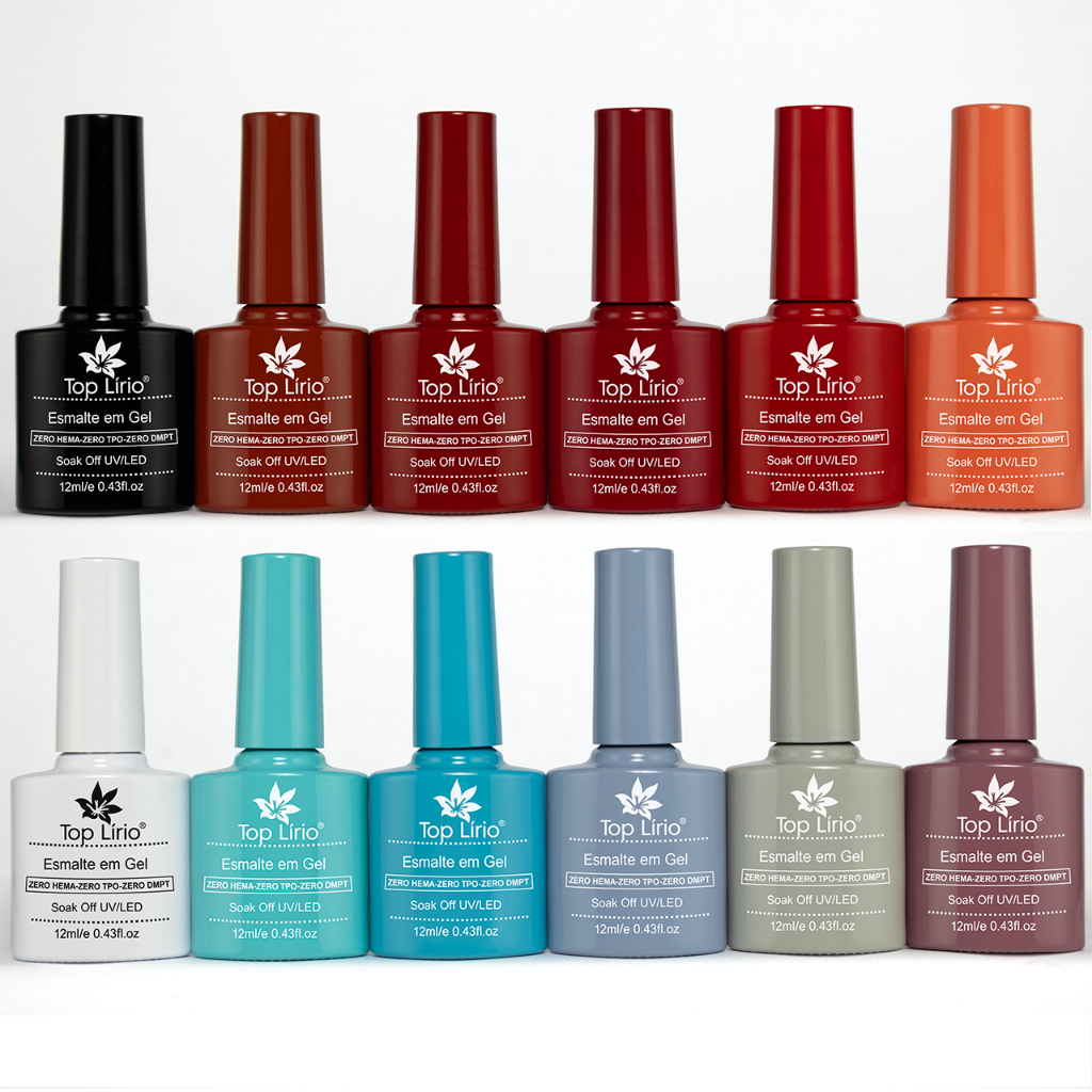 Kit 12 Esmaltes em Gel Led Uv COLEÇÕES p/ Unhas Manicure 12ml Lirio/Bella Rosa
