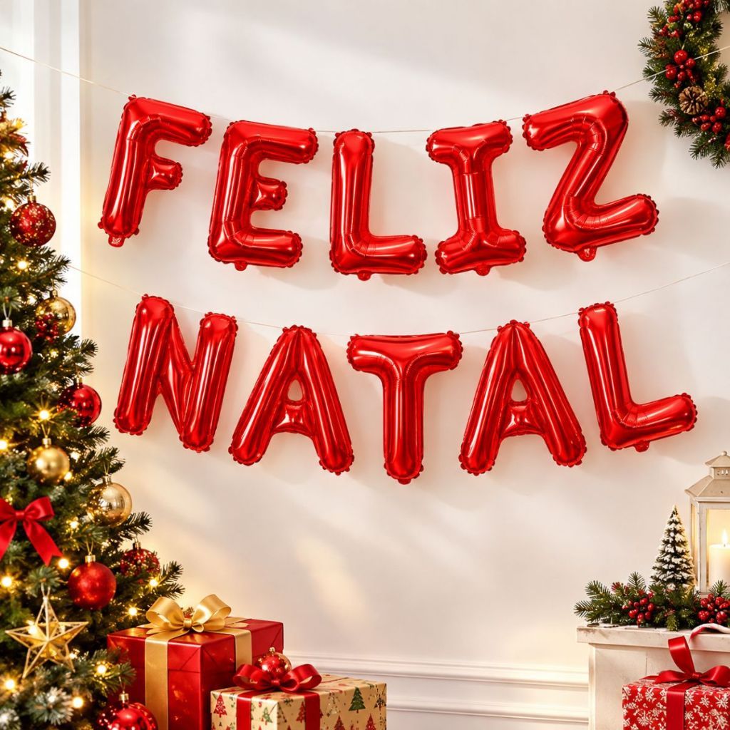 Kit 10 Balões Metalizados Decoração Feliz Natal 40cm Reforçado Balão Vermelho Família Natalino