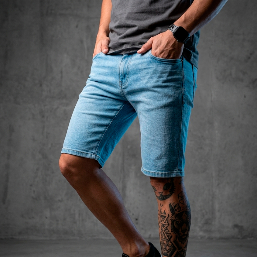 Bermuda Jeans Masculina Azul Streetwear com Elastano Confortável 961321