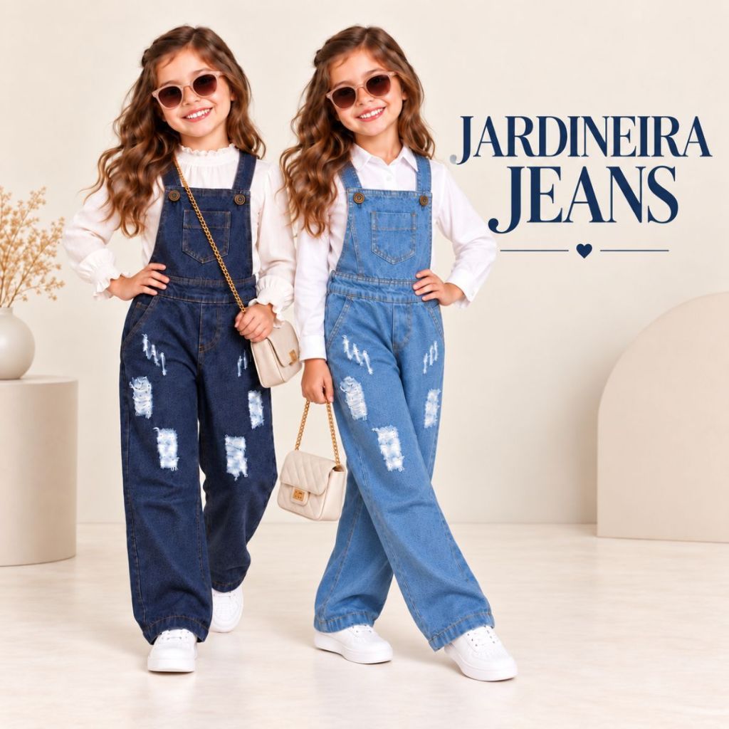 Jardineira Menina Jardineira Menino Jeans Macacão infantil jardineira infantil 2 ao 10