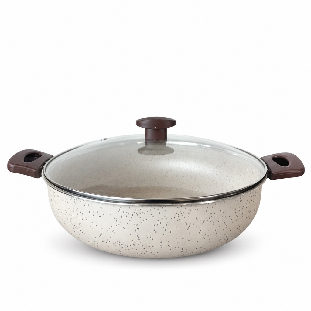 FRIGIDEIRA PANELA WOK GRANDE CAÇAROLA ANTIADERENTE COM ALÇAS + TAMPA.