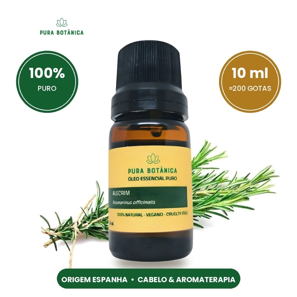 Óleo Essencial de Alecrim Espanhol 100% Puro 10ml para Cabelo Crescimento e Fortalecimento Capilar Aromaterapia