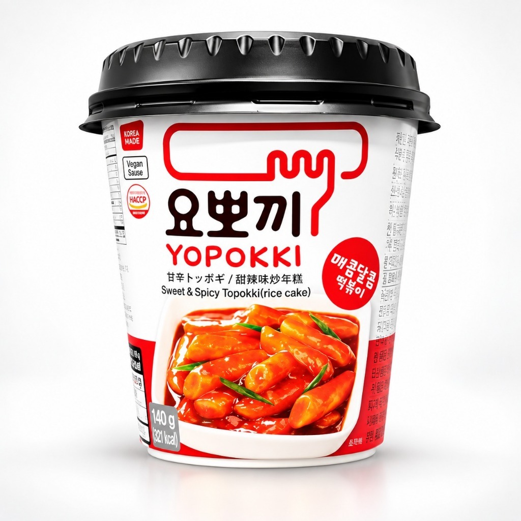 Embalagem de tteokbokki Yopokki sabor doce e picante de 140 g