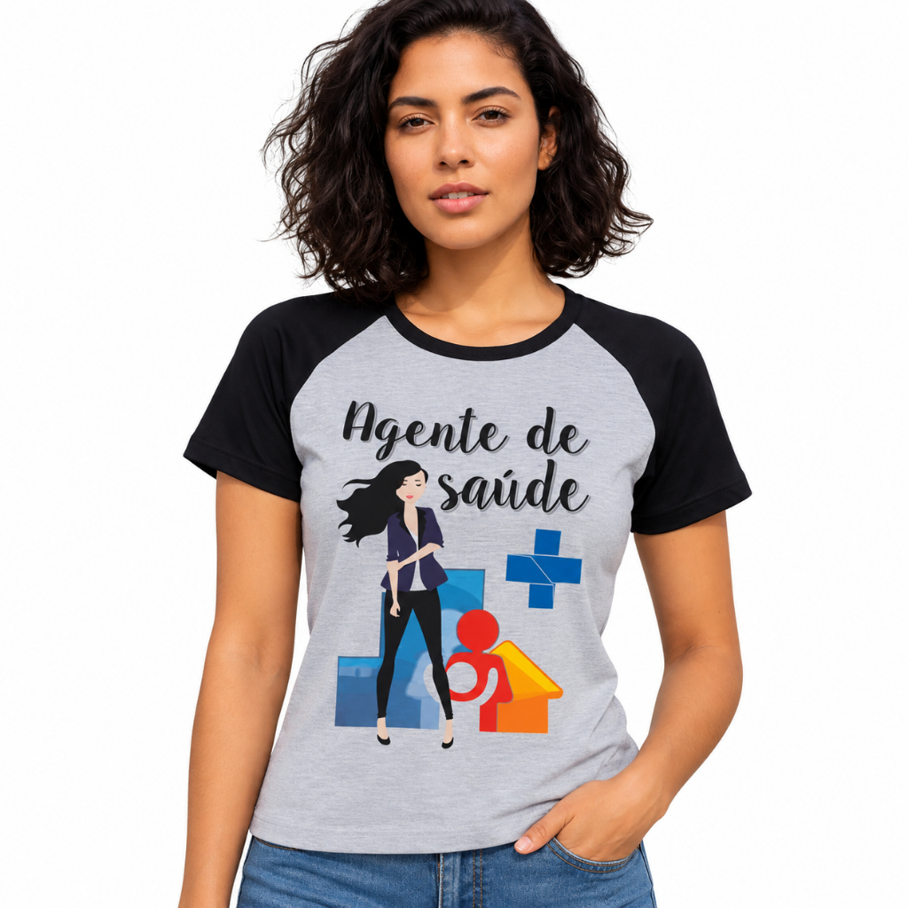 Camiseta Feminina Profissão Agente de Saúde Posto UBS Uniforme Estampada Personalizada