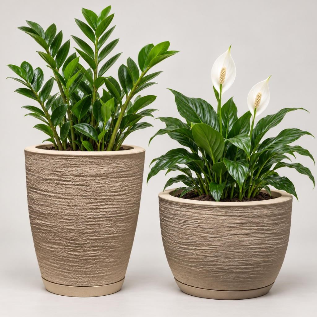 Kit 2 Vasos P/ Plantas Jardim Sala Luxo Coluna Bojo Escovado N1 e Bojo Pequeno Com Prato