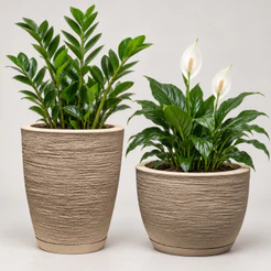 Kit 2 Vasos P/ Plantas Jardim Sala Luxo Coluna Bojo Escovado N1 e Bojo Pequeno Com Prato
