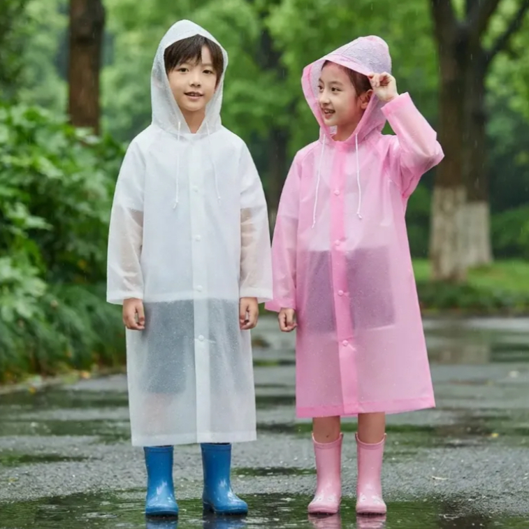 Capa De Chuva Infantil Com Capuz Unissex Impermeável Transparente Tamanho Único
