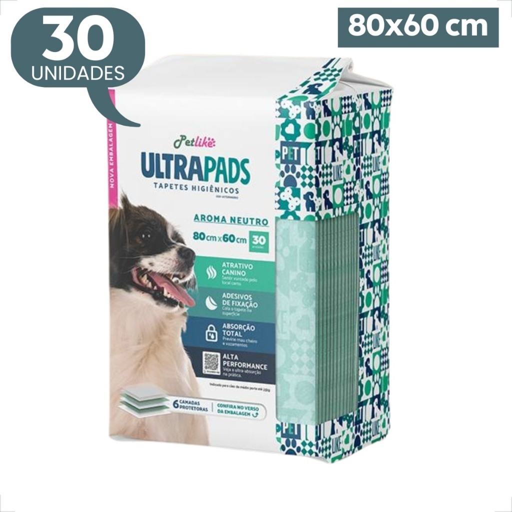 Tapete Higiênico PetLike Ultra Pads 80x60 Neutro - 30 Unidades