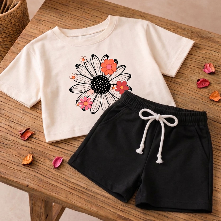 Conjunto Infantil Feminino Short e Cropped Roupa Criança Menina Conjuntinho Estiloso Verão Calor