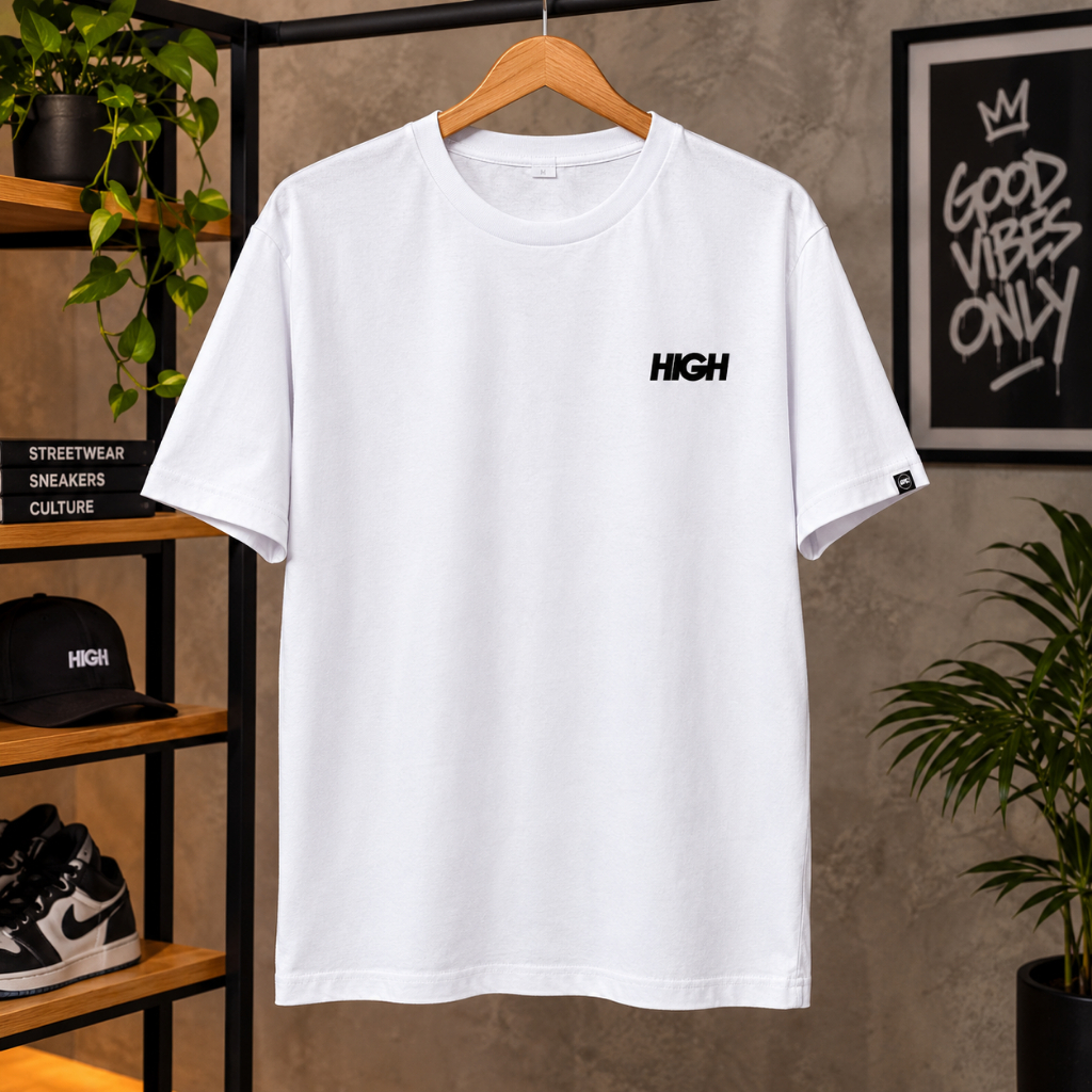 Camisa Básica Branca Algodão Estilosa Unissex Camiseta Masculina Conforto e Durabilidade Estampada