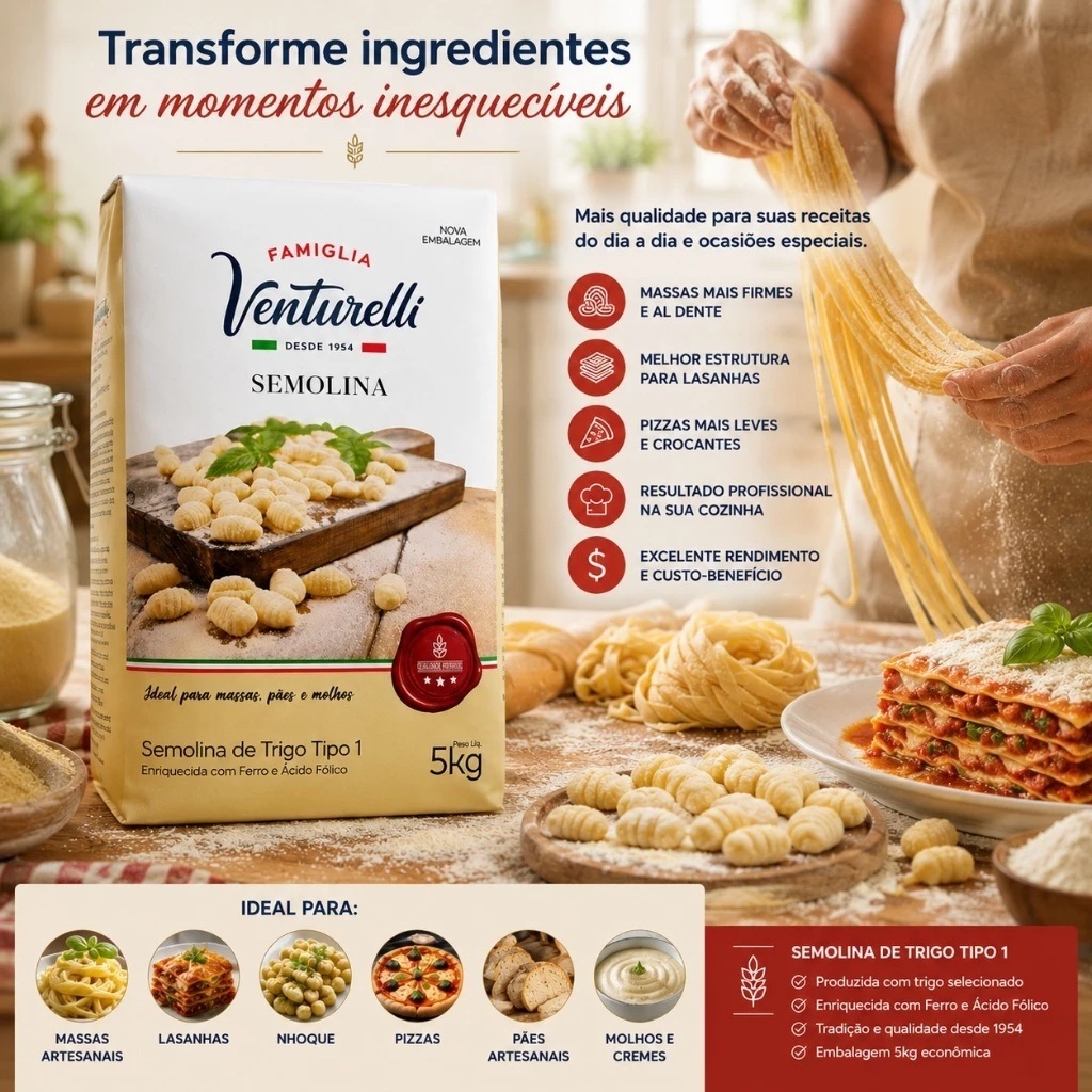 Semolina de Trigo Famiglia Venturelli 5kg Para Profissionais — imagem 2 de 2