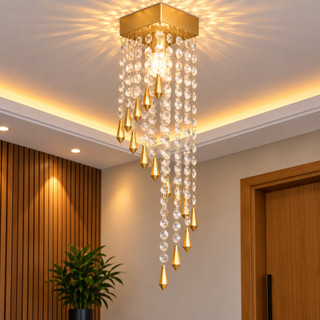 Lustre Pendente Luminária Quadrada Cristal Acrílico E27 para Sala e Quarto mpq