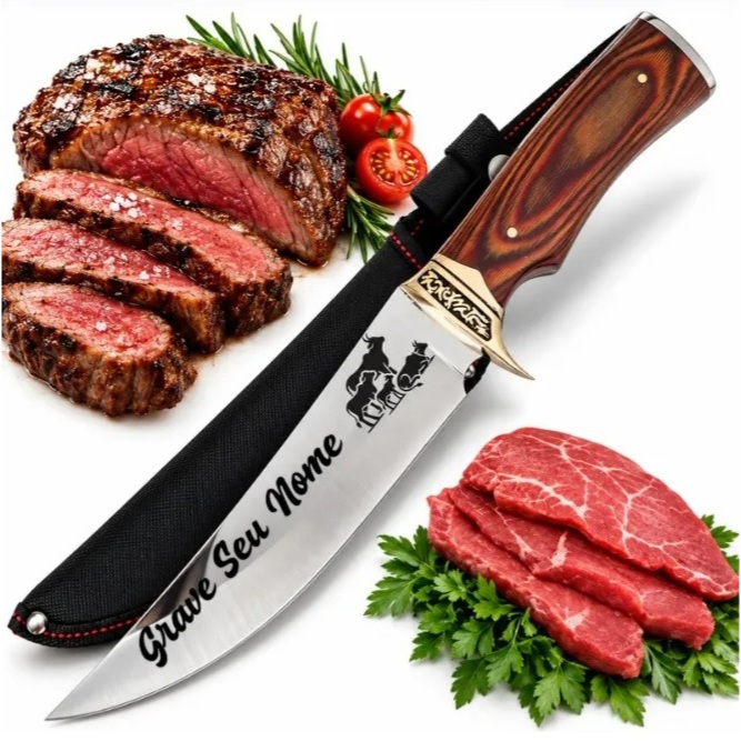 Faca De Caça Pesca Churrasco Luxo Personalizada com seu Nome Gravado