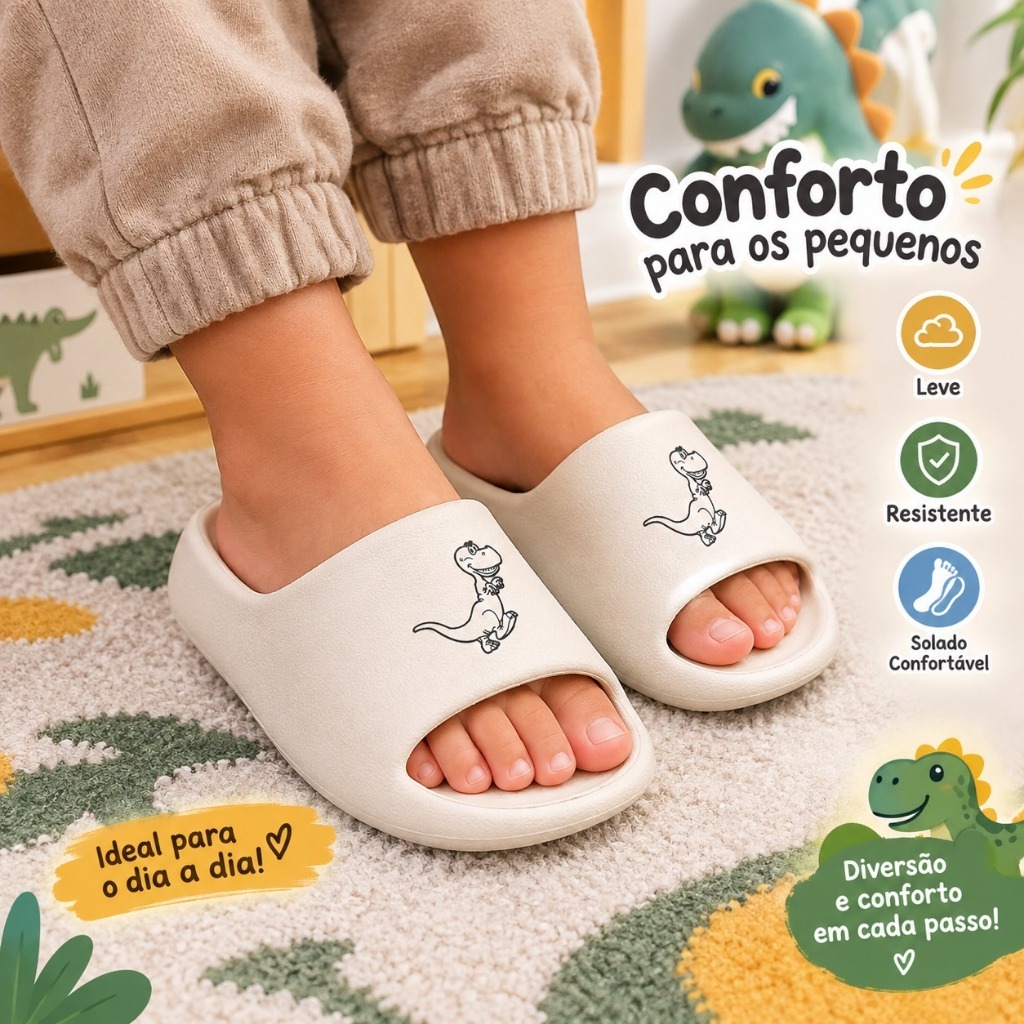 Chinelo Infantil Dino Baby Antiderrapante Leve Confortável Menino Menina 25 ao 35