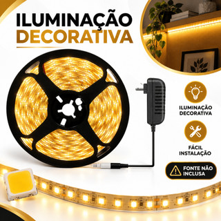 Fita Led 3528 Quente 5metros 60d 12v Branco Quente 3000k a 3500k Luz Amarela Amarelado Super Led